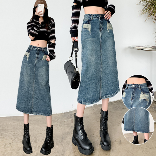 A-line skirt casual slim denim skirt 9