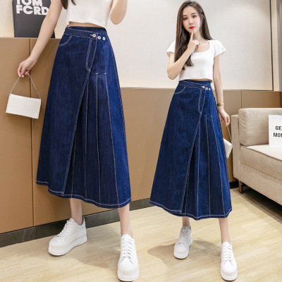 button-up pleated denim skirt 20