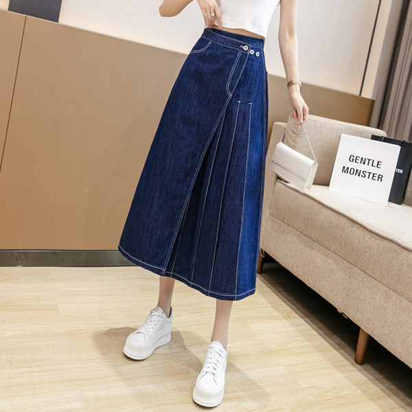 button-up pleated denim skirt 20