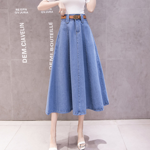 denim solid color swing skirt 15