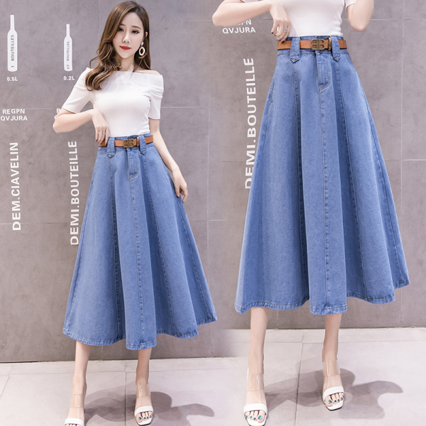 denim solid color swing skirt 15