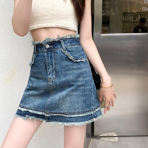 Designer frayed denim skirt 11