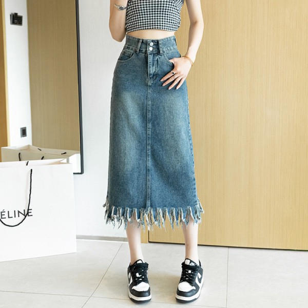 Fringed Denim Skirt 17