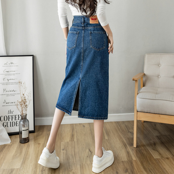 high waist mid length denim skirt 1