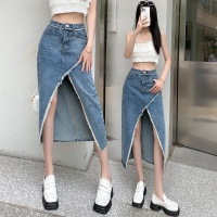 Irregular Slit High Waist Denim Skirt 19