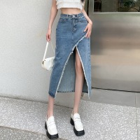 Irregular Slit High Waist Denim Skirt 19