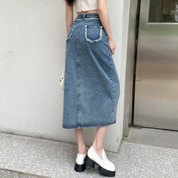 Irregular Slit High Waist Denim Skirt 19