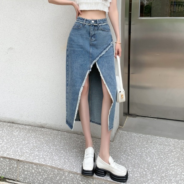 Irregular Slit High Waist Denim Skirt 19