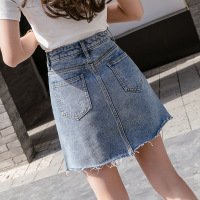 Paneled ripped frayed denim skirt 3