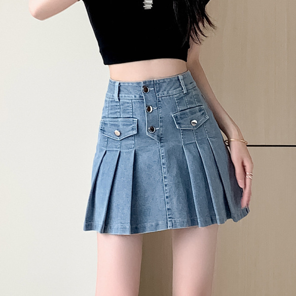 single breasted a-line denim skirt 12