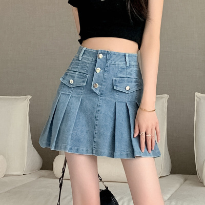 single breasted a-line denim skirt 12