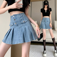 single breasted a-line denim skirt 12