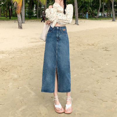 slit front denim skirt 16