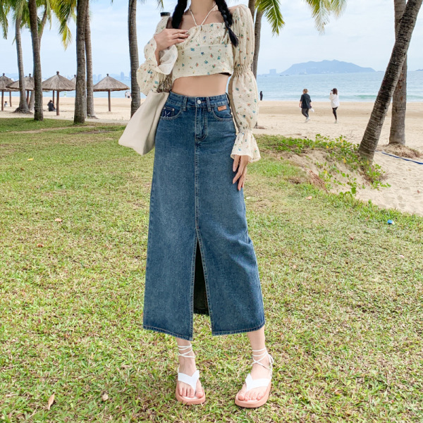 slit front denim skirt 16