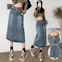 tie back slit denim skirt 8