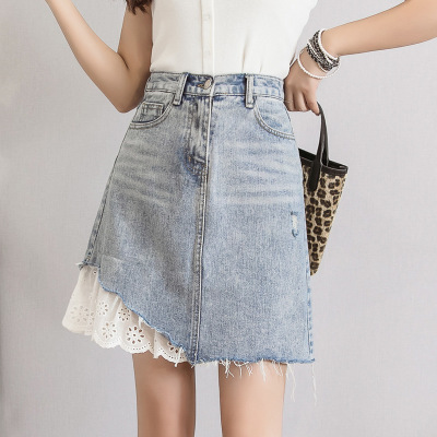 denim paneled lace skirt 40