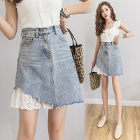 denim paneled lace skirt 40