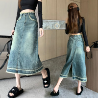 Frayed High Waist Denim Skirt 50