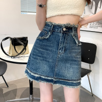 Fringed Denim Short A-Line Skirt 28