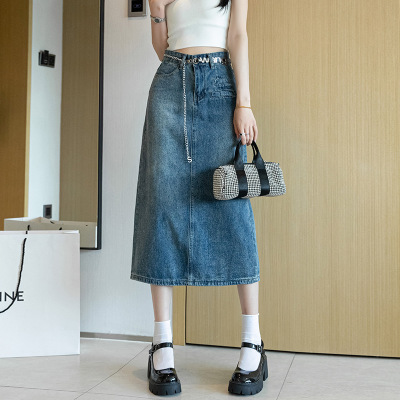 Sexy back slit denim skirt 43