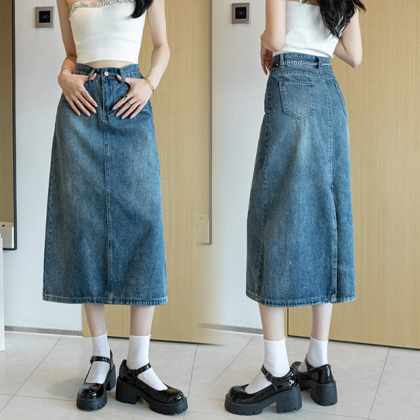 Sexy back slit denim skirt 43