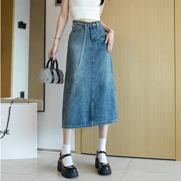 Sexy back slit denim skirt 43