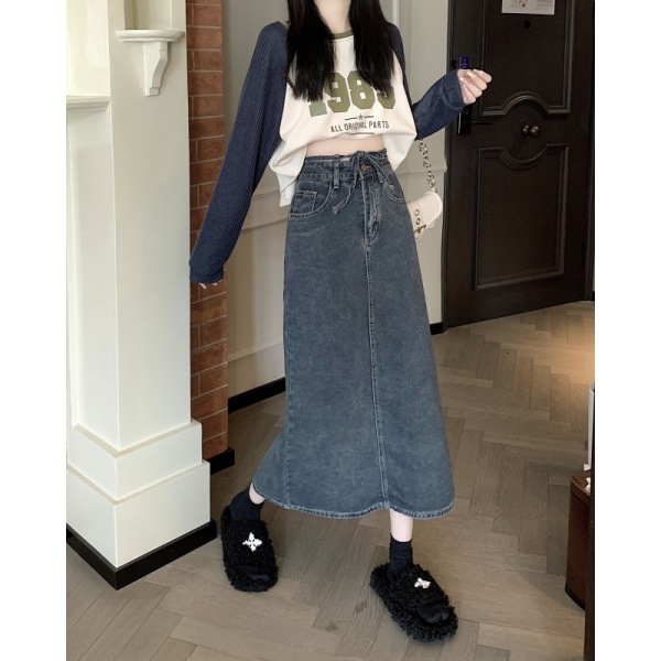 tie mid length denim skirt 30