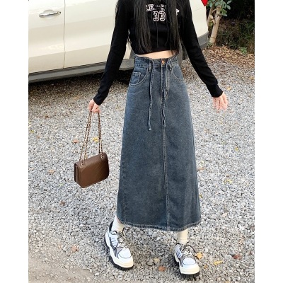 tie mid length denim skirt 30