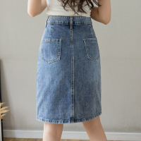 Embroidered beaded slit denim skirt 61