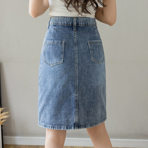 Embroidered beaded slit denim skirt 61
