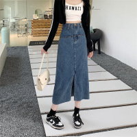 pocket high waist slit denim skirt 57