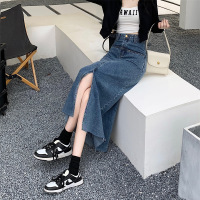 pocket high waist slit denim skirt 57