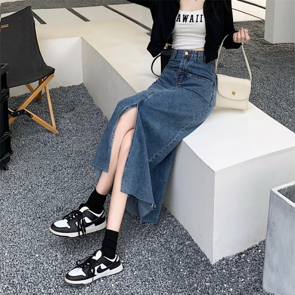 pocket high waist slit denim skirt 57