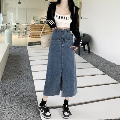 pocket high waist slit denim skirt 57