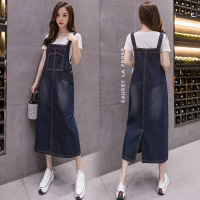 French mid length denim suspender skirt 96