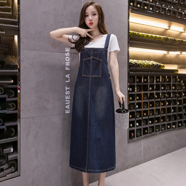 French mid length denim suspender skirt 96