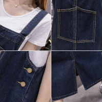 French mid length denim suspender skirt 96