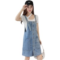 Front breasted denim suspender skirt 92