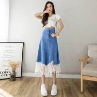 Lace Hem Panel Denim Skirt 76