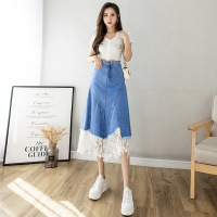 Lace Hem Panel Denim Skirt 76