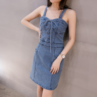 Lace-up U-neck denim sundress 90