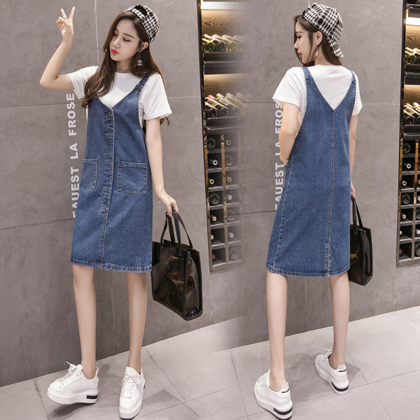 mid length denim suspender skirt 83