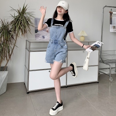 Raw edge ripped denim overalls 88