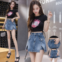 Slit pocket sexy denim A-line skirt 73