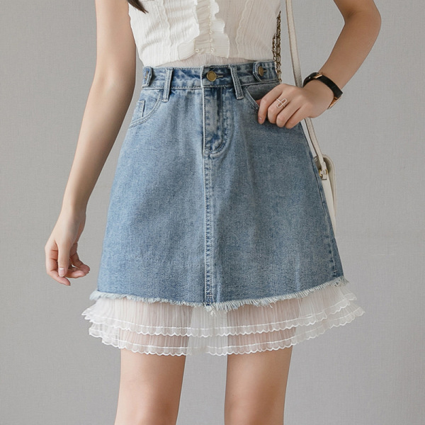 Sweet stitching denim A-line skirt 74