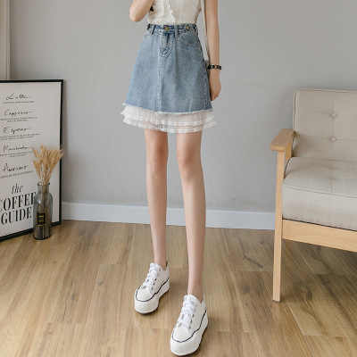 Sweet stitching denim A-line skirt 74