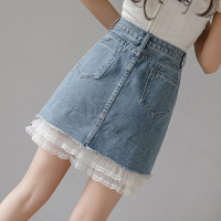 Sweet stitching denim A-line skirt 74