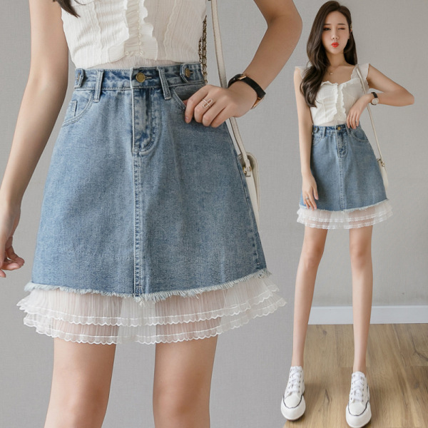 Sweet stitching denim A-line skirt 74