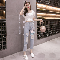 Beaded ripped denim harem pants 115