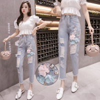 Beaded ripped denim harem pants 115